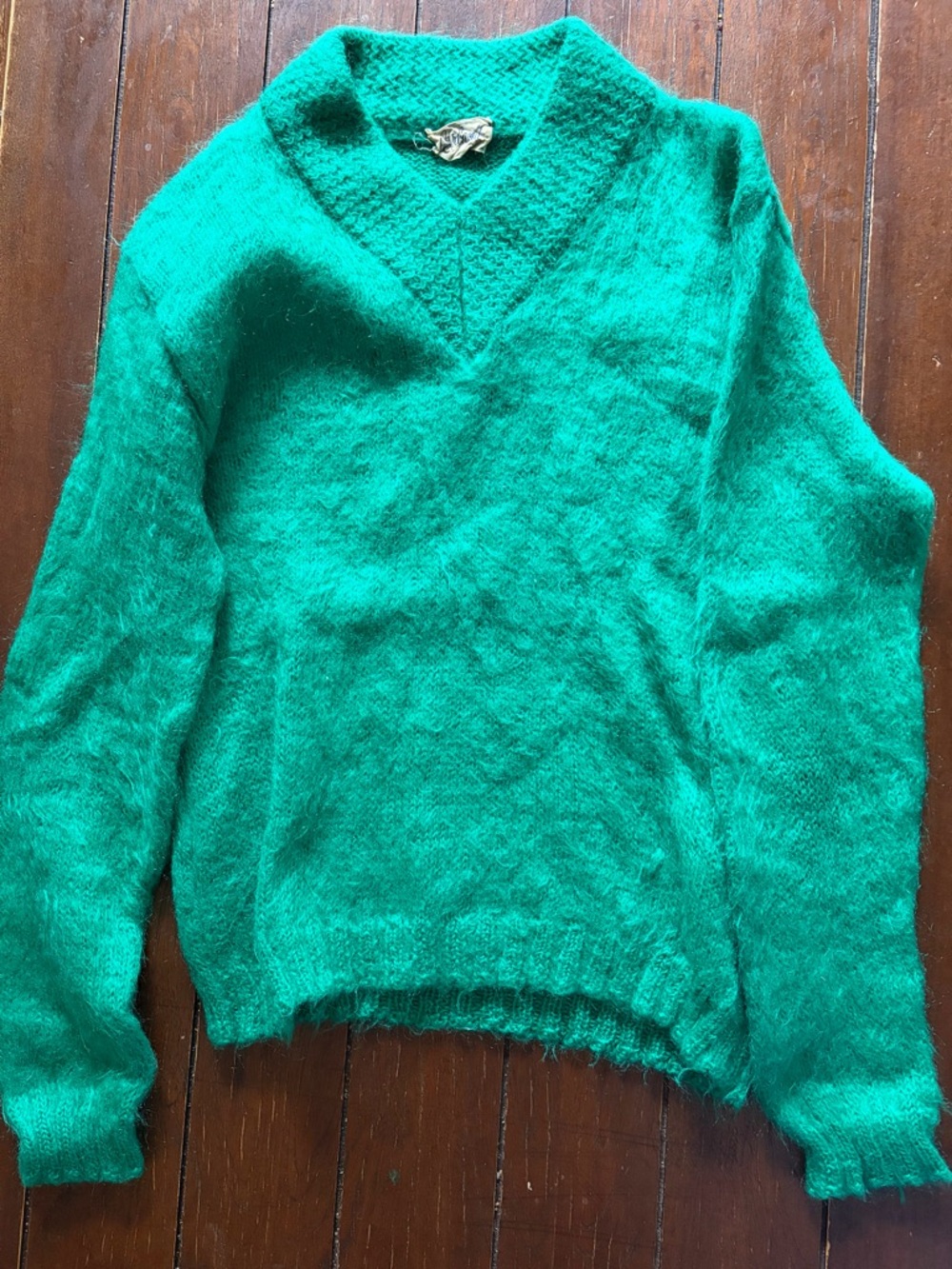 Kelly Green Mohair V-Neck Sweater